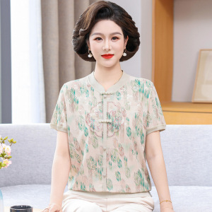 2026女装妈妈装新款衣服时尚短袖印花款女士休闲小衫薄款夏季服装