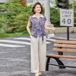 2026年女士休闲妈妈装套装中老年女士休闲两件套衣服气质印花夏装