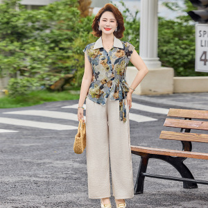 2026年女士休闲妈妈装套装中老年女士休闲两件套衣服气质印花夏装