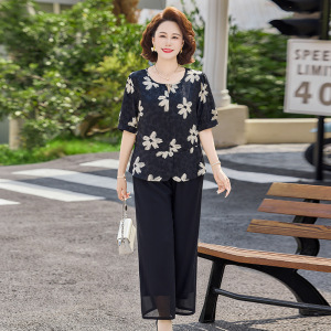 2026年女士休闲妈妈装套装气质婆婆装中年女夏季薄款两件套40-60