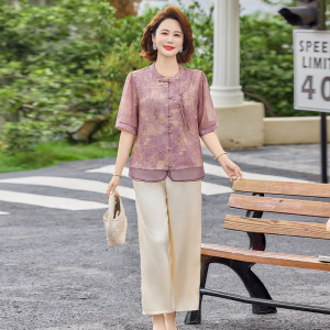 2026年女装夏季短袖套装时尚简约中老年女士两件套衣服50岁夏款女