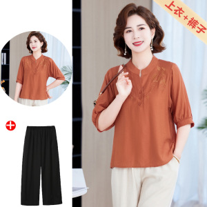 中老年夏季套装妈妈装新款衣服时尚两件套搭配女装夏款中年薄
