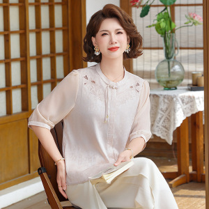 妈妈装中式小衫时尚40-60岁时尚气质女装中老年人洋气夏装夏季女