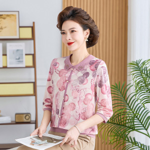 妈妈装中老年春夏薄款上衣女洋气印花中年女装40-60岁衣服七分袖