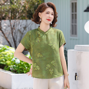 妈妈装国风妈妈小衫时尚中老年夏上衣套头薄款中式小衫夏装女