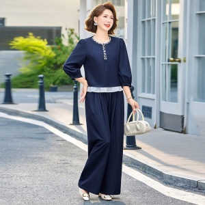 妈妈装洋气夏中老年女士休闲套装40岁宽松中年女装两件套中袖夏款