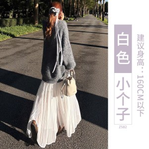 杏色半身裙女春季2026新款韩系气质a字半裙垂感宽松百褶蛋糕长裙