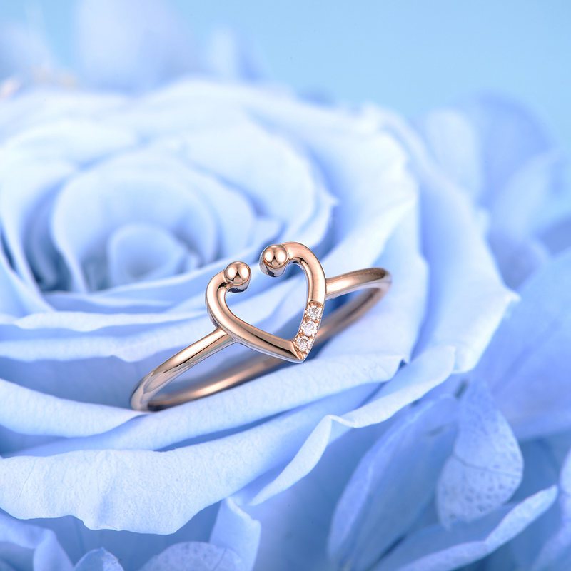 佐卡伊 听心系列玫瑰18k金钻石戒指心形群镶钻石女戒 珠宝正品