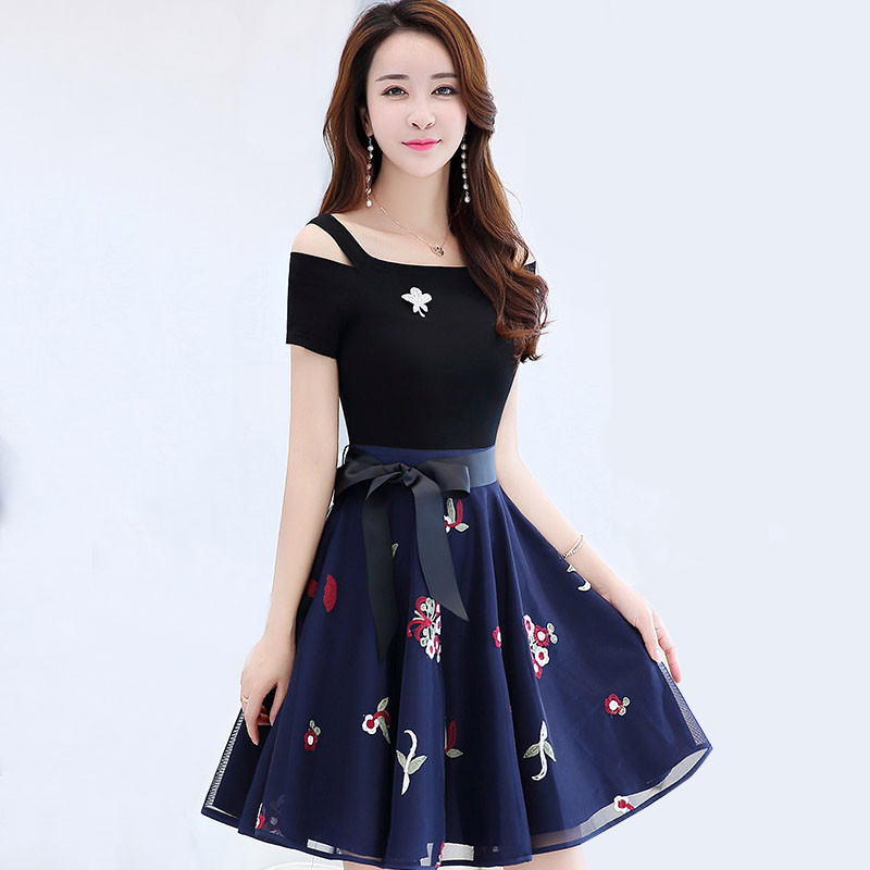 连衣裙女夏装2017新款韩版气质淑女装夏季修身显瘦遮肚欧根纱裙子 xz1