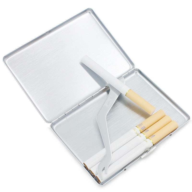 双枪team pistol自动烟盒 纯铜镀铬超薄9支装 防潮抗压315香菸盒 银色