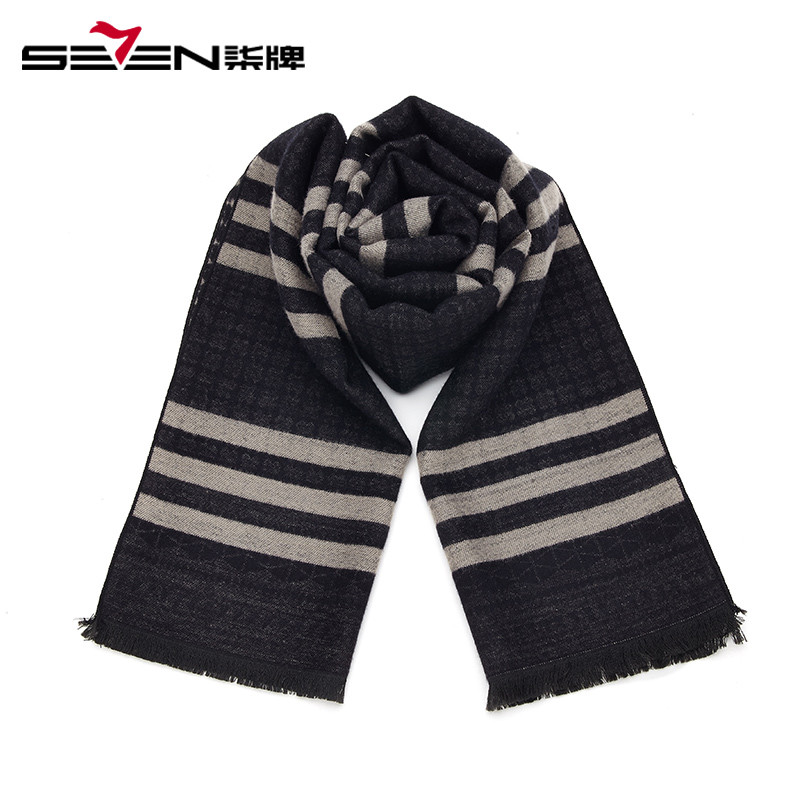 柒牌男装英伦拼色条纹围巾男士绅士休闲百搭保暖围巾