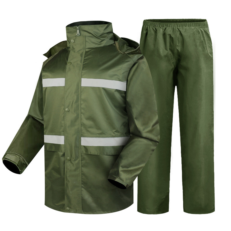 谋福 军绿色分体雨衣套装抢险救援便携式雨衣消防分体雨衣电动车户外