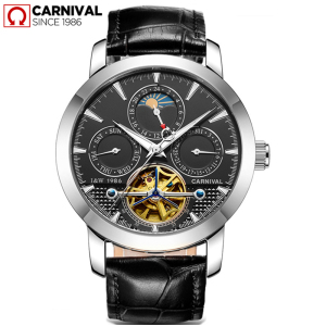 嘉年华CARNIVAL瑞士品牌 手表新款全自动机械表 男士手表镂空钢带防水夜光腕表时尚休闲精钢金属飞轮日月星辰8752