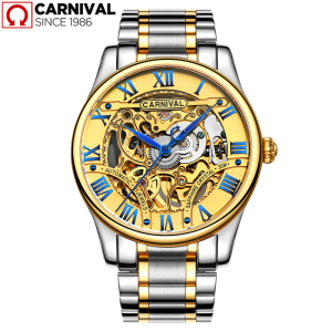 瑞士嘉年华Carnival正品名表男士休闲时尚镂空全自动机械表 男士防水透视男表真皮带手表钢带可选6420G