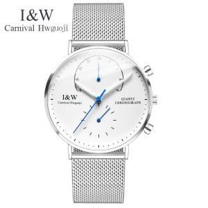嘉年华CARNIVAL新款男士手表石英表 男休闲时尚男士网带防水超薄钢带男表8787-5G