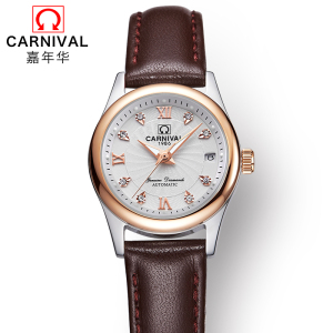 瑞士嘉年华CARNIVAL手表 新款全自动机械表 女士日历夜光防水女表休闲时尚商务手表金属精钢表带品牌女神表183-女款
