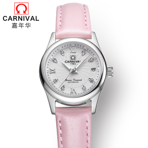 瑞士嘉年华CARNIVAL手表 新款全自动机械表 女士日历夜光防水女表休闲时尚商务手表金属精钢表带品牌女神表183-女款