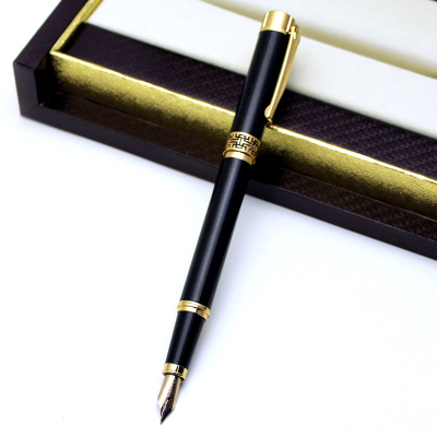英雄（HERO）镀金黑亮漆14K金钢笔（明尖）墨水笔商务礼品1316A礼品笔