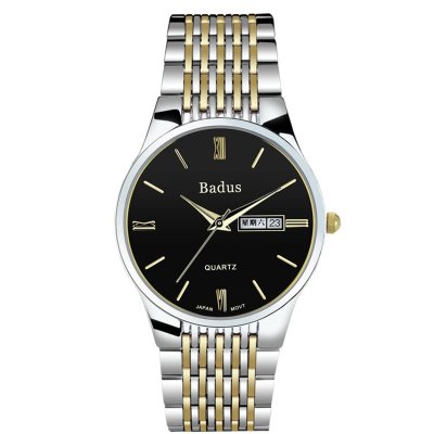 佰镀时（Badus）手表日历商务间金男士表休闲情侣对表时尚石英表女士腕表9507