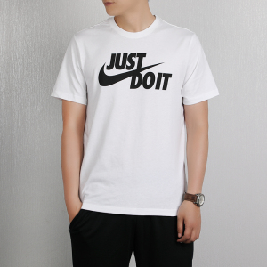 Nike Just Do It logo 印花圆领圆领合身直筒短袖T恤 男款 白色 AR5007-100