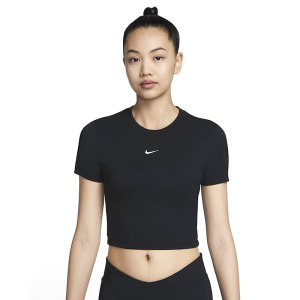 Nike 纯色圆领露脐短袖T恤 女款 黑色 FB2874-010