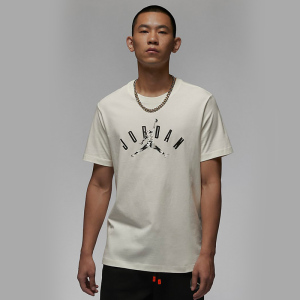 Jordan 字母Logo图案印花运动休闲圆领短袖T恤 男款 白色 FB7366-133