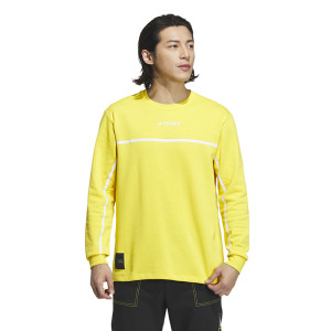 adidas 字母图案印花圆领长袖T恤 男款 黄色 IL8977