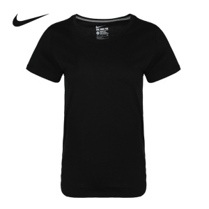 Nike 纯色Logo徽标圆领运动短袖T恤 女款 黑色 743041-010