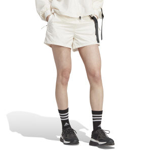 adidas City Escape Shorts 纯色松紧腰运动休闲短裤 女款 粉白 HU0235