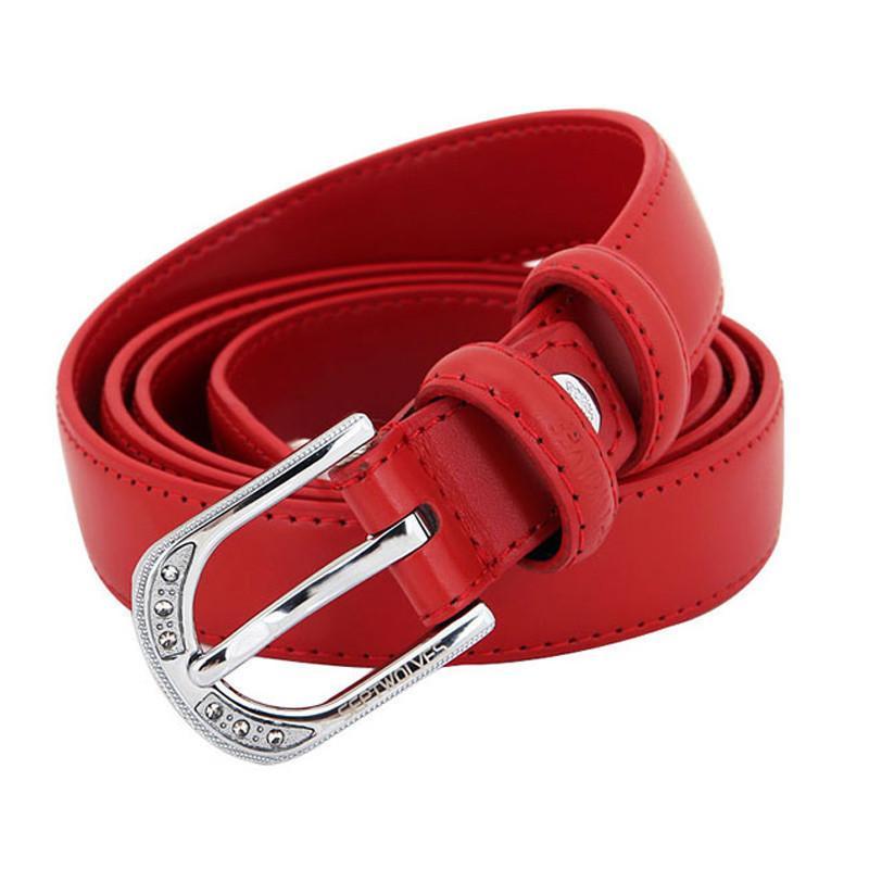 七匹狼(septwolves)女针扣皮带 真皮女士本命年红腰带 送礼自用大红色