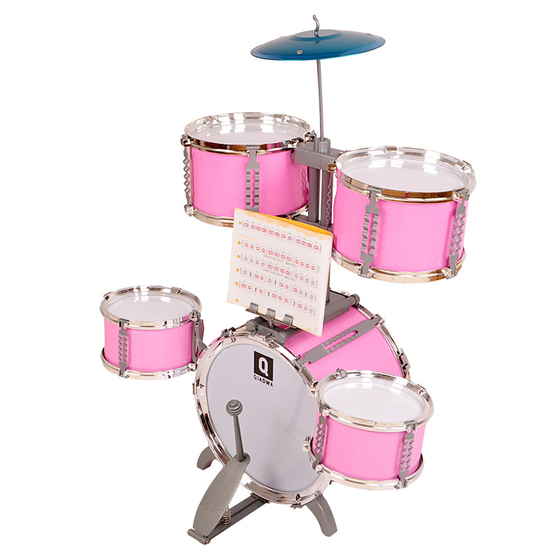 俏娃宝贝架子鼓儿童初学者玩具乐器爵士鼓男女3岁宝宝敲打鼓仿真粉色