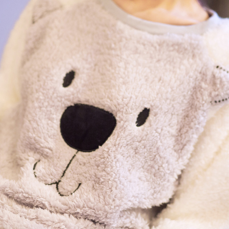 爱伊琪 秋冬季新款女士韩款羊羔绒大笨熊长袖睡衣家居服 女