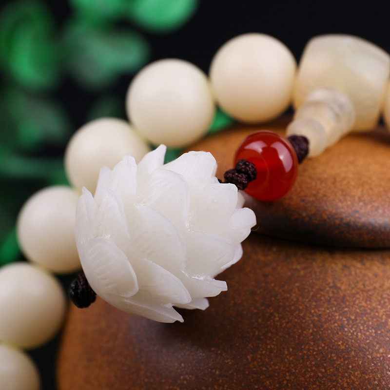 月印百川 白菩提根双层手串女款菩提根莲花佛珠手链