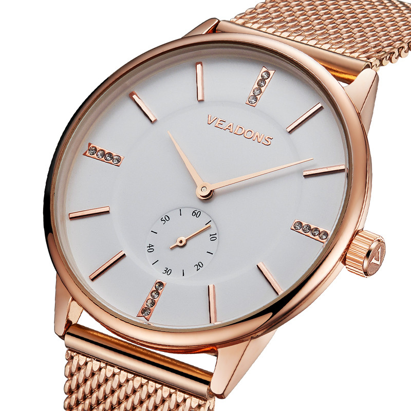 威顿veadons男士手表 时尚休闲男表条钉水钻刻度米兰钢带防水商务石英