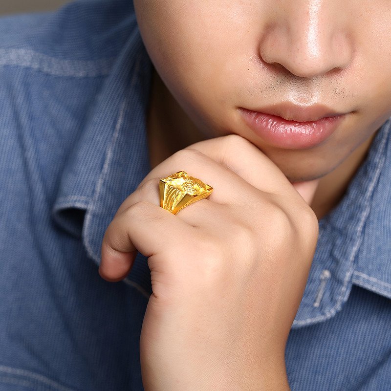 金利福珠宝 黄金戒指 飞鹰足金素金戒指 立体 男款戒指活口 送朋友 f