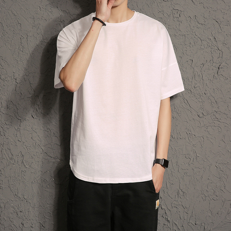 欧美暗黑高街oversize蝙蝠袖半袖衫潮男士纯色中长款t恤t912