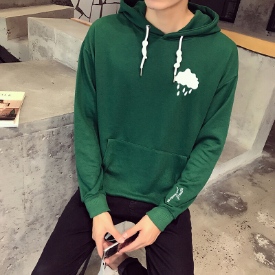 步来褶惠2017新款潮流撞色印花韩版纯色套头外套连帽卫衣男夏