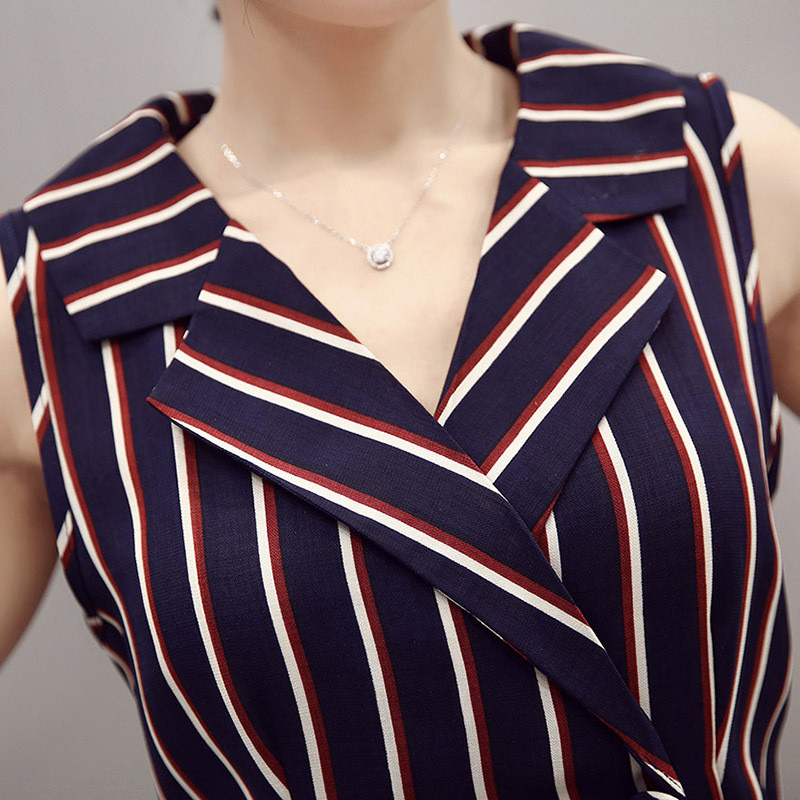 连体阔腿裤裙长裤2017夏季韩版高腰条纹雪纺v领连身裤连体衣女装