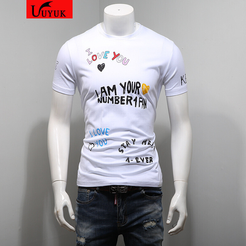 uyuk男士短袖t恤棉圆领青少年印花t桖血半袖体恤潮上衣服春夏打底衫