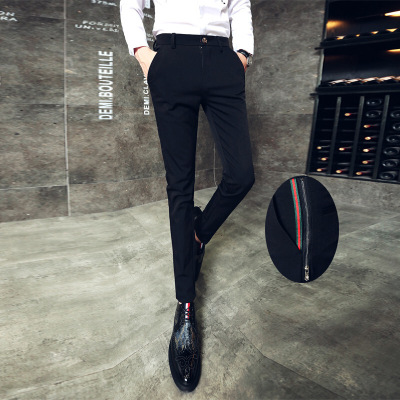 有衣有靠2017秋冬发型师裤子男士休闲裤修身弹力小脚裤加厚韩版潮流英伦西裤潮黑色