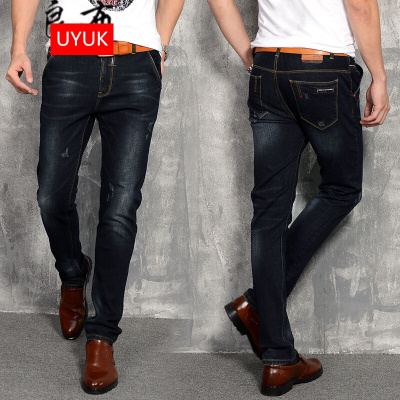 UYUK2017猫须牛仔裤男修身小脚裤青年男士裤子秋冬款弹力长裤秋天男裤黑色