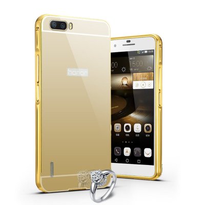 行岛 华为 荣耀6plus手机壳 荣耀6plus手机套 荣耀6plus手机保护套 外壳 保护壳 金属边框 镜面后盖 防摔