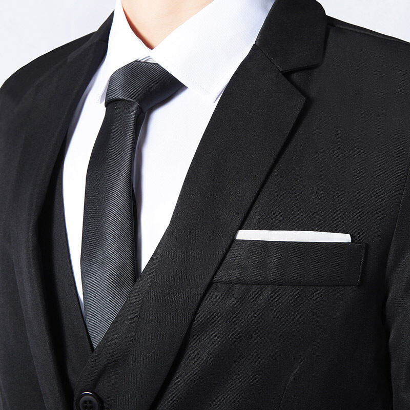 春季西服套装三件套商务正装职业修身西装伴郎新郎结婚礼服黑色西服男
