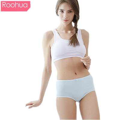 ROOHUA女士内裤女棉纯色中腰三角裤蝴蝶结女式内裤3001款M-3XL