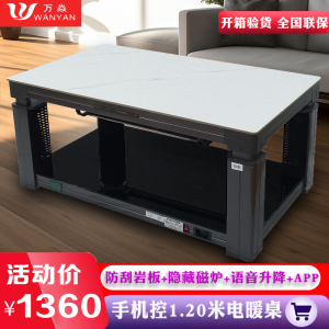 万焱24E水韵沙120*70CM语音升降电磁炉电暖炉电暖桌升降茶几烤火桌电烤桌取暖炉烤火炉电烤炉火锅长方形餐桌