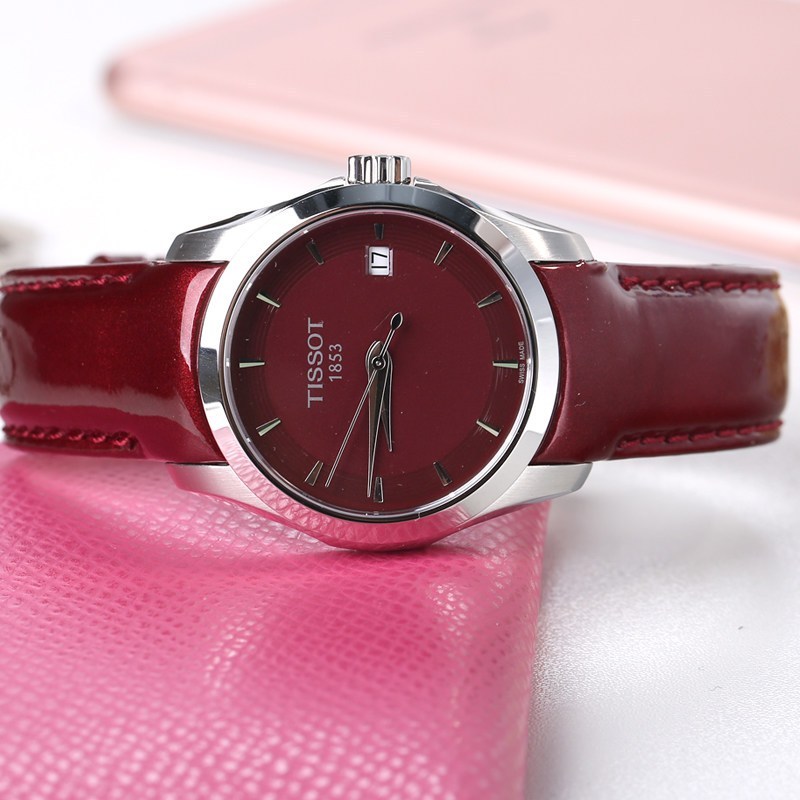 天梭瑞士tissot库图系列石英女士手表真皮皮革女表t035.210.16.371.