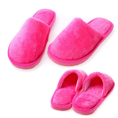 VEACOW情侣长毛绒棉拖鞋室内居家拖鞋情侣棉拖地板拖棉拖鞋女款玫红色适合34码-36码