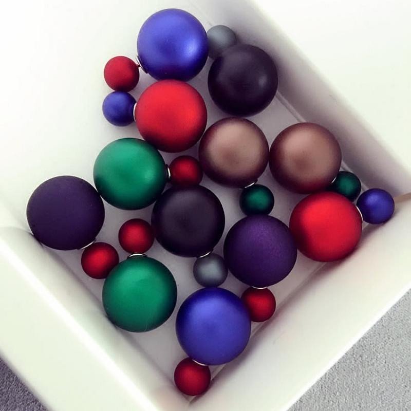 饰品个性时尚走秀款大小球球磨砂拼色耳钉耳环女士