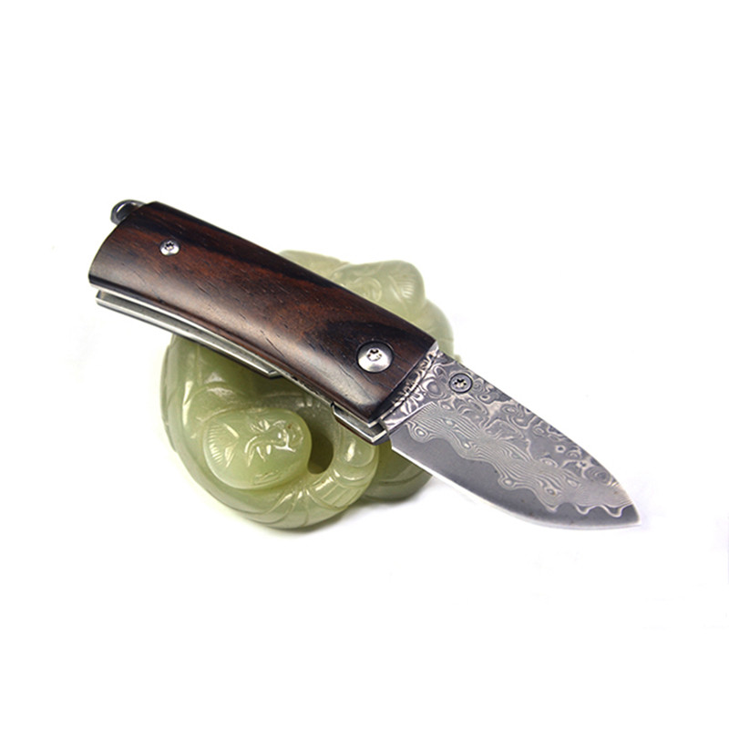 spike大马士革花纹钢迷你户外折叠刀微粒黄檀柄高硬度锋利防身随身