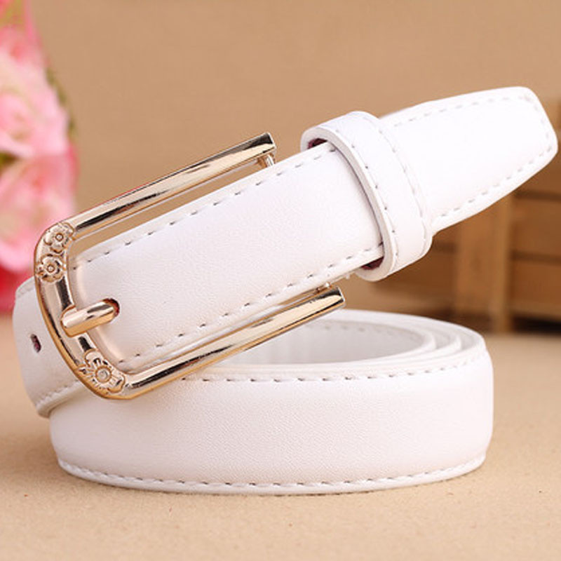 2017年新款皮带女款休闲百搭简约白色细腰带女士针扣韩版时尚装饰宽